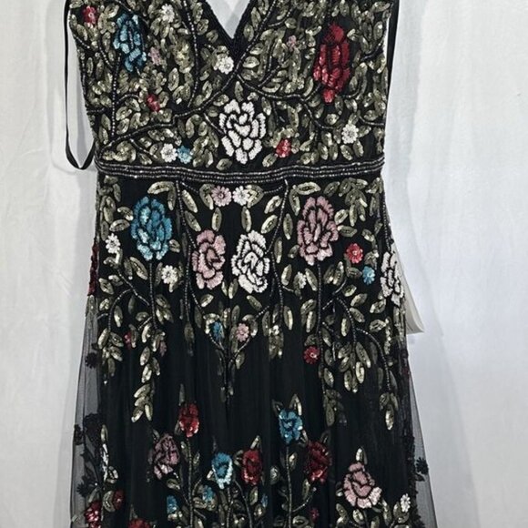 NEW Mac Duggal EMBELLISHED FLORAL SEQUINED GOWN 5400 BLACK MULTI - Picture 6 of 11